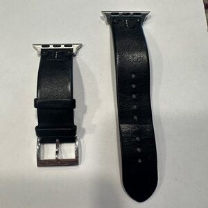 Tory Burch Black Leather Watch Strap with Silver Buckle